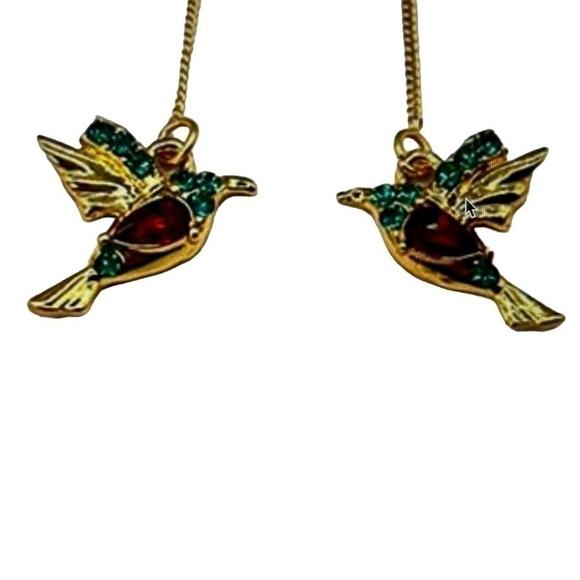 Women’s Fashion Pierced Earrings, Green & Red Bird, Artificial Gemstones. - Picture 4 of 4